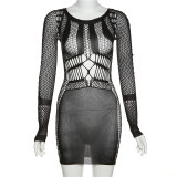 Long Sleeve Mesh Sexy Nightclub Dress DLSF-W22D13770