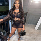 Long Sleeve Mesh Sexy Nightclub Dress DLSF-W22D13770