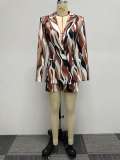 Plus Size Print Long Sleeve Blazer Two Piece Shorts Set NY-K2796