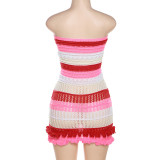 Color Blocking Backless Knits Tube Tops Dress DLSF-W23D29697