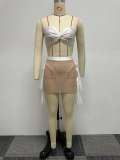 Mesh Splicing See Through Solid Wrap Chest Swimsuit 3-Piece Set NY-K2803