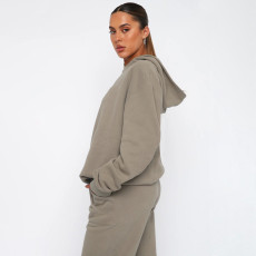 Solid Color Hooded Sweatshirts Two Piece Pants Set SSNF-211337
