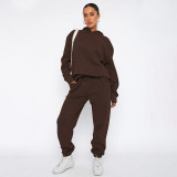 Solid Color Hooded Sweatshirts Two Piece Pants Set SSNF-211337
