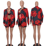 Casusl Print Long Sleeve Three Piece Shorts Set YD-8757