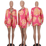Casusl Print Long Sleeve Three Piece Shorts Set YD-8757