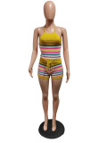 Print Backless Halter Tight Knit Two Piece Set QXTF-8157