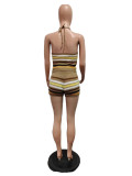 Print Backless Halter Tight Knit Two Piece Set QXTF-8157