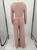 Solid Color Knit Tie Up Loose Two Piece Pants Set YIM-358