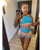 Print Backless Halter Tight Knit Two Piece Set QXTF-8157