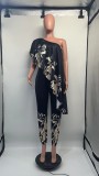 Print Slash Shoulder Ruffles Jumpsuit GDNY-D2219
