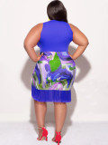 Plus Size Sleeveless Print Tassel Patchwork Midi Dress NNWF-7911