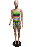 Print Backless Halter Tight Knit Two Piece Set QXTF-8157