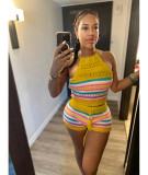 Print Backless Halter Tight Knit Two Piece Set QXTF-8157