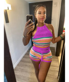 Print Backless Halter Tight Knit Two Piece Set QXTF-8157