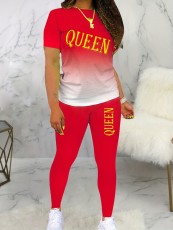 Plus Size Letter Print Short Sleeve Pants Two Piece Set SH-390525