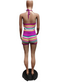 Print Backless Halter Tight Knit Two Piece Set QXTF-8157