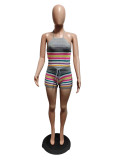 Print Backless Halter Tight Knit Two Piece Set QXTF-8157