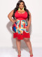 Plus Size Sleeveless Print Tassel Patchwork Midi Dress NNWF-7911