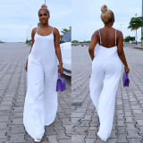Plus Size Solid Color Sling Wide Leg Jumpsuit NY-10573