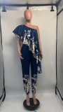 Print Slash Shoulder Ruffles Jumpsuit GDNY-D2219