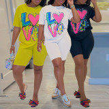Plus Size Colorful Print Short Sleeve Shorts 2 Piece Set NY-10570