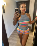 Print Backless Halter Tight Knit Two Piece Set QXTF-8157