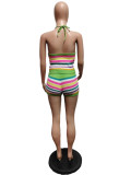 Print Backless Halter Tight Knit Two Piece Set QXTF-8157