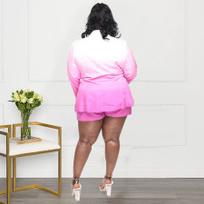 Plus Size Gradient Color Long Sleeve Blazer 2 Piece Shorts Set NNWF-N7927
