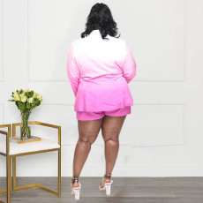 Plus Size Gradient Color Long Sleeve Blazer 2 Piece Shorts Set NNWF-N7927