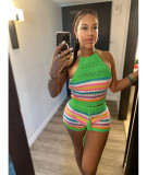 Print Backless Halter Tight Knit Two Piece Set QXTF-8157