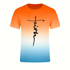 Letter Print Short Sleeve Gradient T Shirts SH-390712