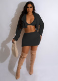 Sexy Double Sided Velvet Solid Color Three Piece Skirts Set BS-1353