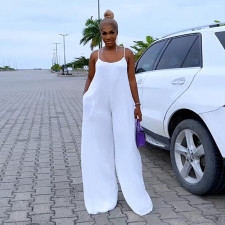 Plus Size Solid Color Sling Wide Leg Jumpsuit NY-10573