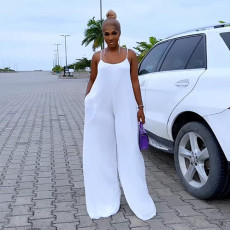 Plus Size Solid Color Sling Wide Leg Jumpsuit NY-10573