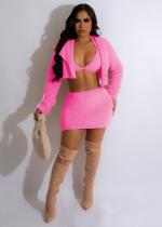 Sexy Double Sided Velvet Solid Color Three Piece Skirts Set BS-1353