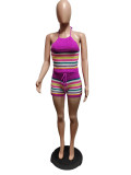 Print Backless Halter Tight Knit Two Piece Set QXTF-8157