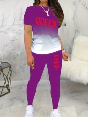Plus Size Letter Print Short Sleeve Pants Two Piece Set SH-390525