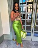 Fashion Zipper Slit Slim Leather Skirt OLYF-OL6130