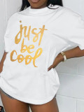 Plus Size Letter Print O Neck T Shirt SXF-30701