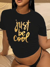 Plus Size Letter Print O Neck T Shirt SXF-30701