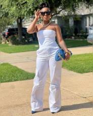 Plus Size Solid Color Tube Tops Slim Jumpsuit MK-C3183