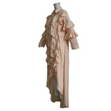Casual Ruffle Sleeve Shirt Dress Sunscreen Clothing YS-S863