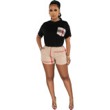 Stripe Plaid Print Short Sleeve Two Piece Shorts Set XMF-MY308