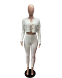 Solid Knit Sweater Slim Cardigan Three Piece Set QXTF-8207