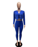 Solid Knit Sweater Slim Cardigan Three Piece Set QXTF-8207