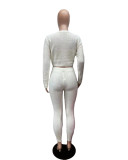 Solid Knit Sweater Slim Cardigan Three Piece Set QXTF-8207
