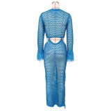 Hollow Out Fringe Handmade Knitted Beach Maxi Dress ZSD-Z0288