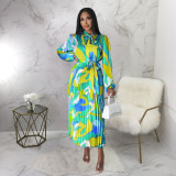 Long Sleeve Tie Up Pressed Pleated Maxi Dress YF-10567