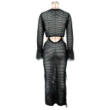 Hollow Out Fringe Handmade Knitted Beach Maxi Dress ZSD-Z0288