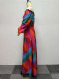 Plus Size One Shoulder Long Sleeve Print Maxi Dress NY-10575